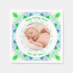 Serviette En Papier Photo personnalisée Nom Age bleu vert Anniversaire
