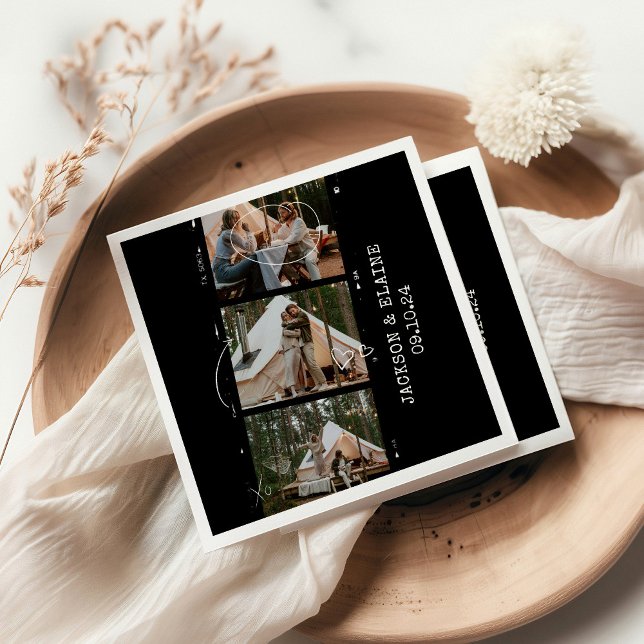 Serviette En Papier Photo Strip Modern Simple 3 Mariage photo (Créateur téléchargé)