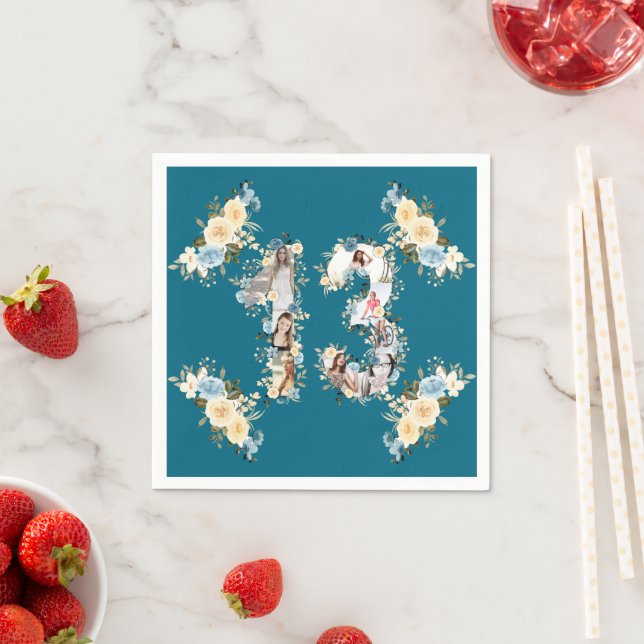 Serviette En Papier Photo turquoise 13e anniversaire Collage Fleur Jau (En situation)