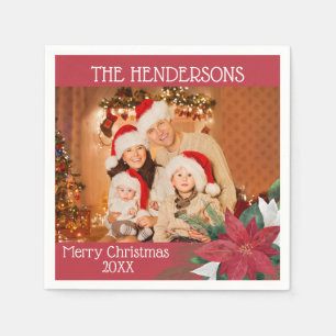 Serviette En Papier Photos de famille Noël Fête Poinsettia Napkins