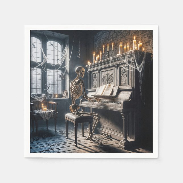 Serviette En Papier Pianiste du squelette d'Halloween (Devant)