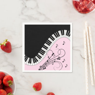Serviette En Papier Piano Keyboard Black and White Music Design Pink
