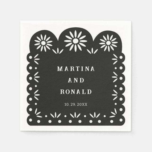 SERVIETTE EN PAPIER PICADO DE PAPEL NOIR MEXIQUE (Devant)