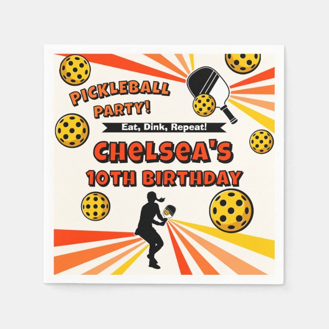Serviette En Papier Pickleball Anniversaire Filles Fête Retro Joueur (Devant)