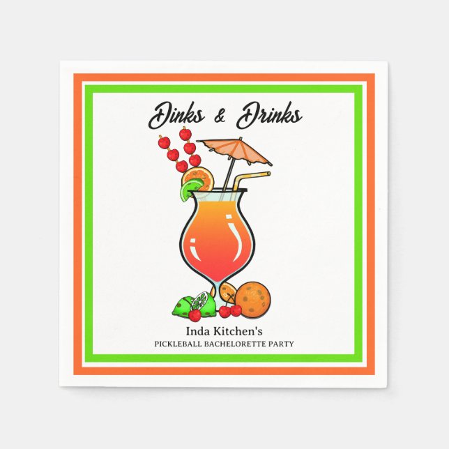 Serviette En Papier Pickleball Bachelorette Mariage Dinks & Boissons (Devant)