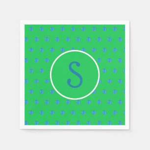 Serviette En Papier Pickleball bleu Preppy initial vert