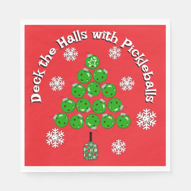Serviette En Papier Pickleball Christmas Tree Deck the Halls Party (Devant)