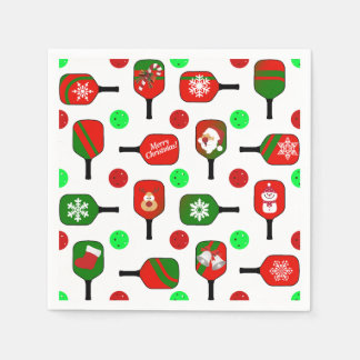 Serviette En Papier Pickleball de Noël Rouge Green Paddles Balls X Mas
