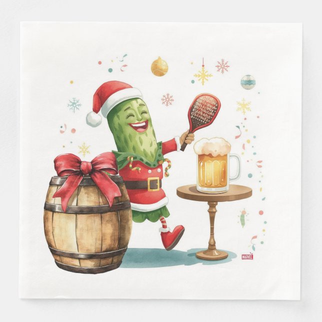 Serviette En Papier Pickleball fête de Noël avec bière (Devant)