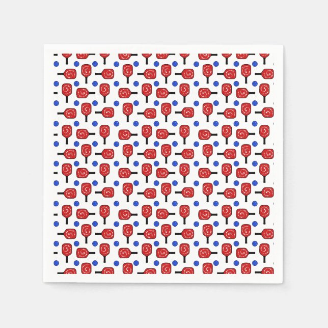 Serviette En Papier Pickleball Red White Blue Paddles et PickleBalls (Devant)