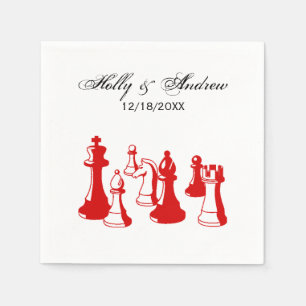 Serviette En Papier Pièces de Jeu d'Échecs Art Vintage #2 Rouge