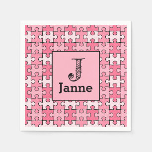 Serviette En Papier Pièces de puzzle rose rose douce fille Anniversair