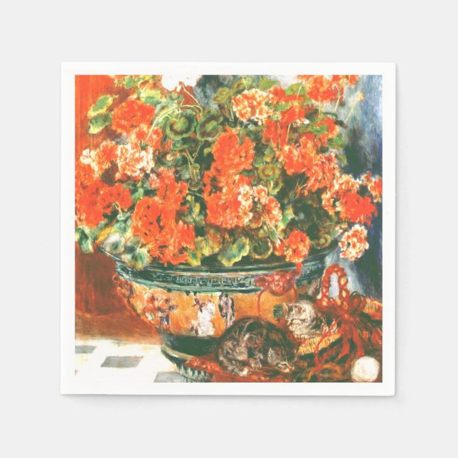 Serviette En Papier Pierre-Auguste Renoir Geraniums Et Chats (Devant)