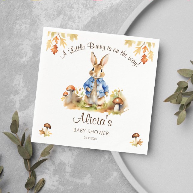 Serviette En Papier Pierre lapin chute thème baby shower vaisselle (Peter rabbit fall themed baby shower tableware personalized napkins cute bunny blue jacket mushrooms)