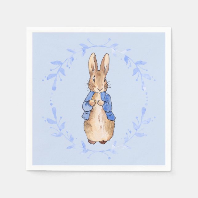 Serviette En Papier Pierre le lapin avec la feuille bleue (Devant)