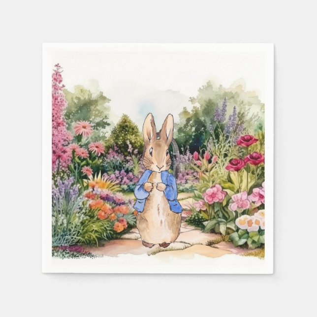 Serviette En Papier Pierre le lapin dans son jardin (Devant)