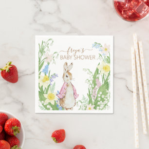 Serviette En Papier Pierre le lapin Printemps fleurit Baby shower rose