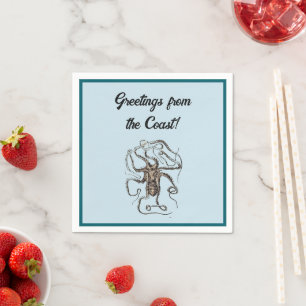 Serviette En Papier Pieuvre Brown vintage, croquis d'art naturel