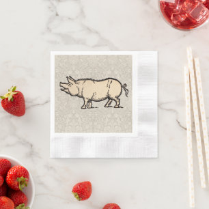 Serviette En Papier Pig Antique Piggy Cute Illustration Vintage