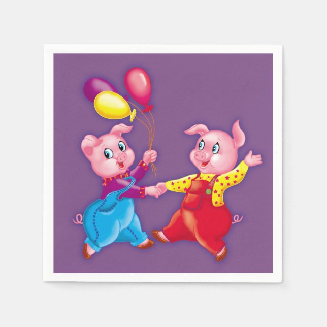 Serviette En Papier piglet rose joyeux (Devant)