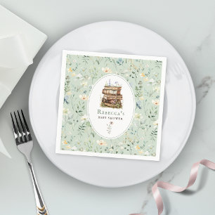 Serviette En Papier Pile de livres baby shower aquarelle, fleur sauvag