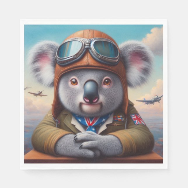 Serviette En Papier Pilote d'avion Koala (Devant)