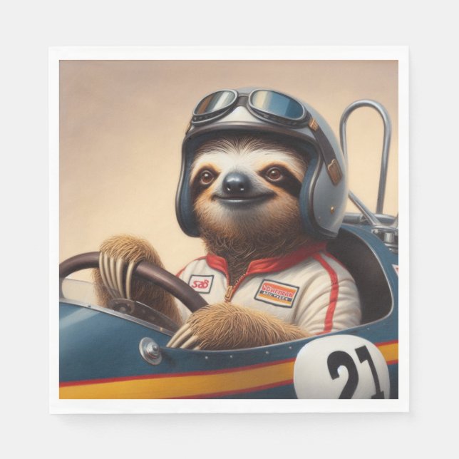 Serviette En Papier Pilote Sloth Racecar (Devant)