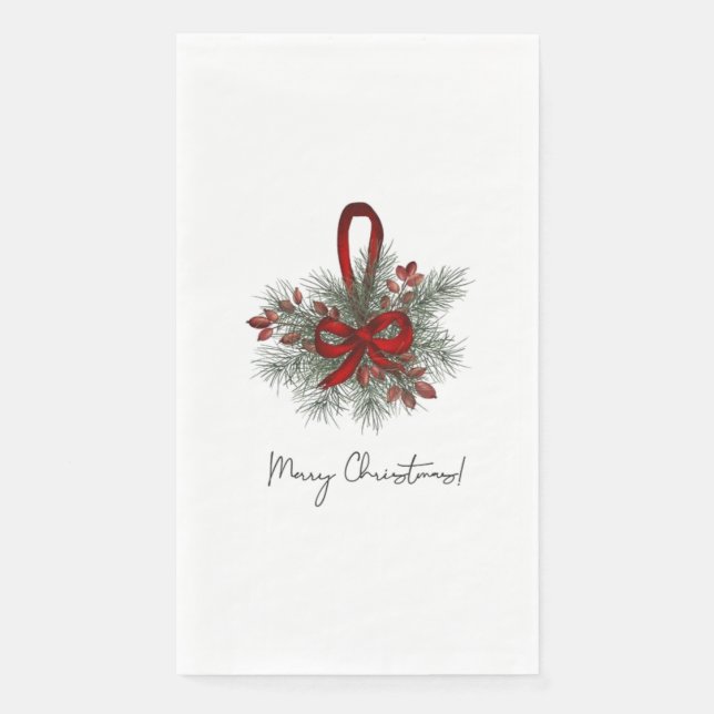 Serviette En Papier Pin de Noël avec Bow rouge (Devant)