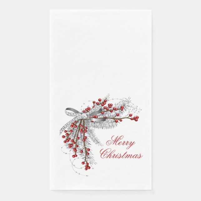 Serviette En Papier Pin de Noël et baies (Devant)