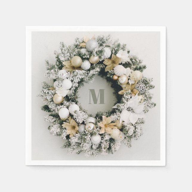 Serviette En Papier Pin neigeux - couronne de Noël (Devant)