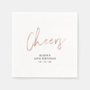 Serviette En Papier Pinceau Rose Gold Cheers Écriture Fête d'anniversa