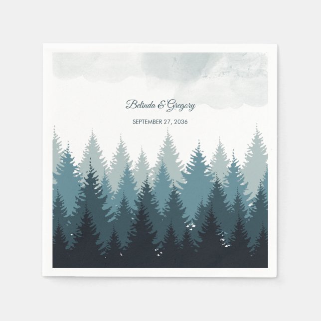 Serviette En Papier Pine Arbre Aquarelle Forêt Mariage rustique (Devant)