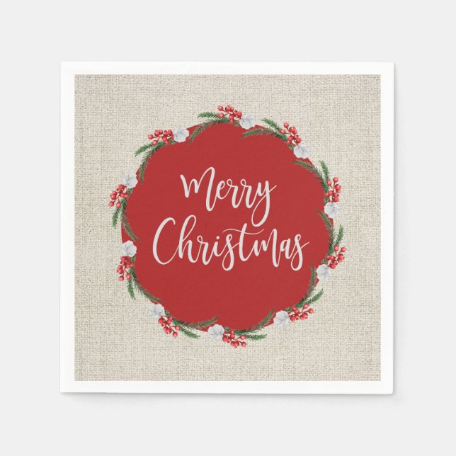 Serviette En Papier Pine Berries Fleurs Joyeux Papier de Noël (Devant)