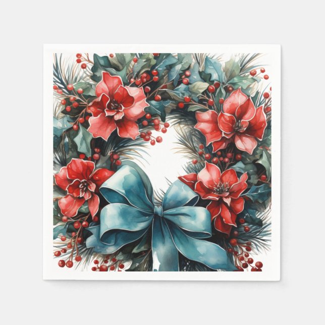Serviette En Papier Pine Wreath avec Holly Christmas (Devant)