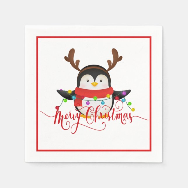 Serviette En Papier Pingouin de Noël (Devant)