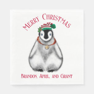 Serviette En Papier Pingouin de Noël mignon, animal arctique festif