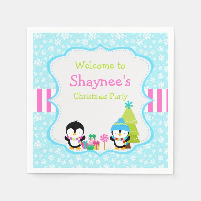 Serviette En Papier Pingouins mignons d'hiver (Devant)