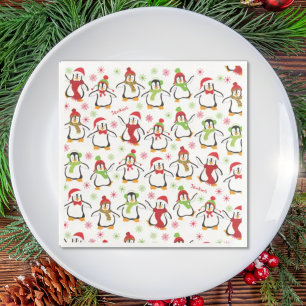 Serviette En Papier Pingouins rouges et verts