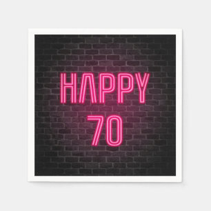 Serviette En Papier Pink 70th Birthday néon signe sur mur en brique