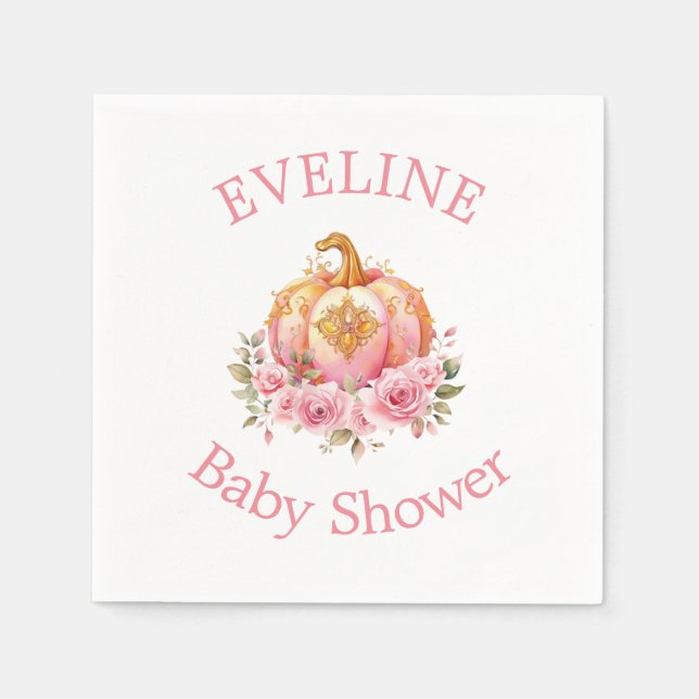 Serviette En Papier Pink and Gold Halloween Little Citrouille Baby sho (Devant)