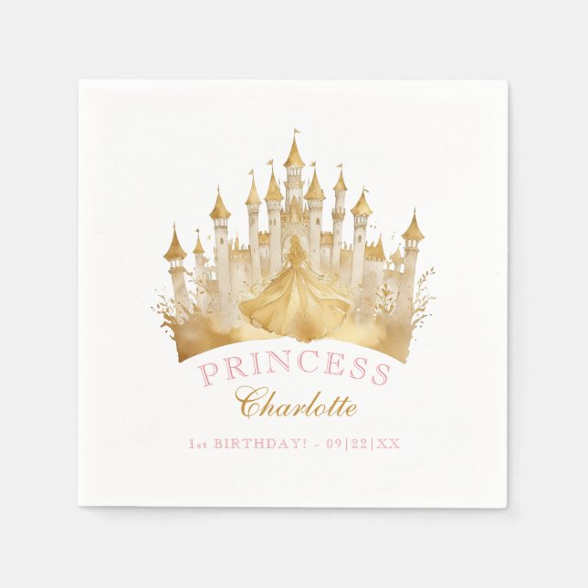 Serviette En Papier Pink and Gold Princess Crown Party Anniversaire ro (Devant)
