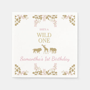 Serviette En Papier Pink and Gold Wild One 1st Girl Birthday Party