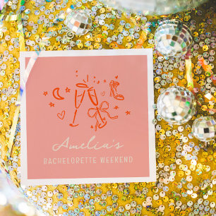 Serviette En Papier Pink and Red Sketch Bachelorette Week-end Party