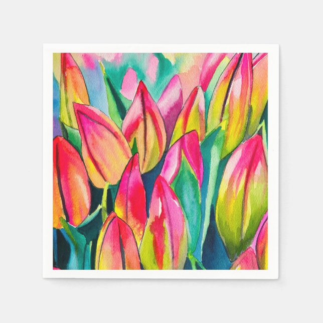 Serviette En Papier Pink aquarelle tulipe art (Devant)