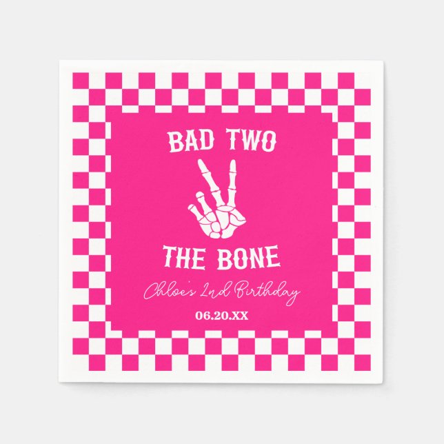 Serviette En Papier Pink Bad Two The Bone Skeleton 2e fête d'anniversa (Devant)