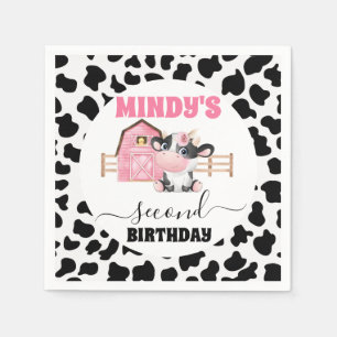 Serviette En Papier Pink Barn Cow Imprimer 2e Anniversaire Papier Napk