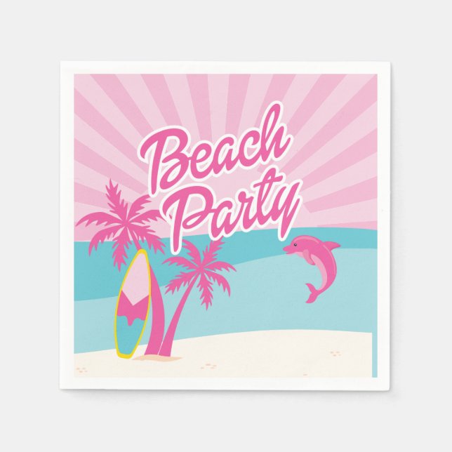Serviette En Papier Pink Beach Palm Birthday (Devant)