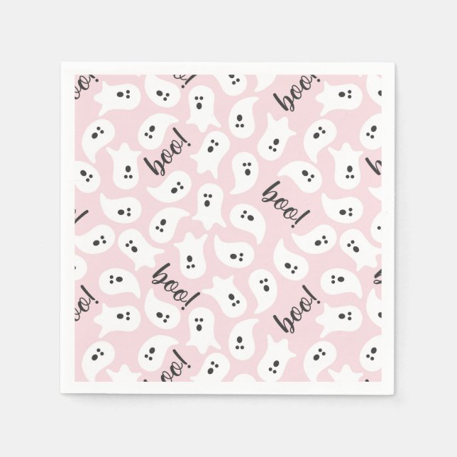Serviette En Papier Pink & Black Halloween Ghost Boo Party Napkins (Devant)