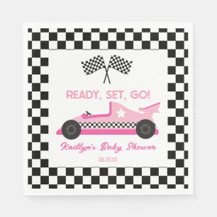 Serviette En Papier Pink Black Race Car Ready Set Go Baby shower