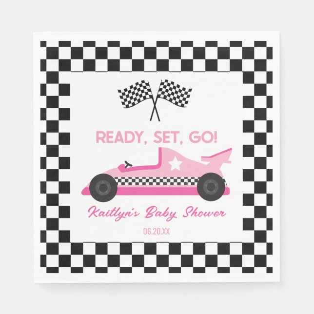 Serviette En Papier Pink Black Race Car Ready Set Go Baby shower (Devant)